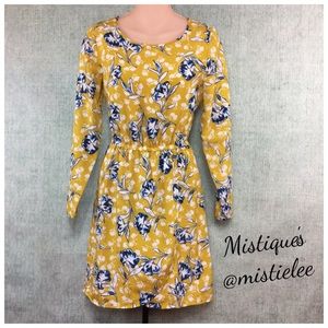 J. Crew Mustard Yellow Floral Dress Fully Lined Long Sleeve Size 2